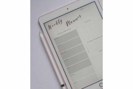 A weekly planner page on a tablet