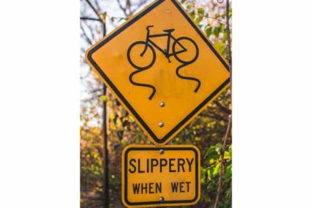 Slippery road warning sign